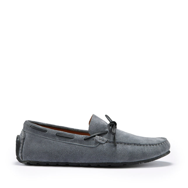 Tyre Sole Laced Driving Loafers, Slate Grey Suede