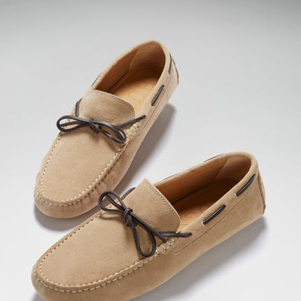 Laced Driving Loafers, Taupe Suede
