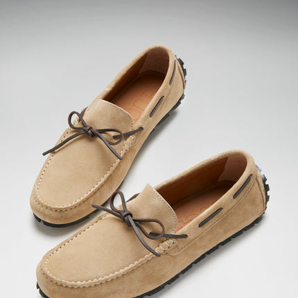 Tyre Sole Laced Driving Loafers, Taupe Suede