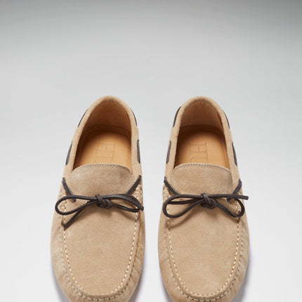 Laced Driving Loafers, Taupe Suede