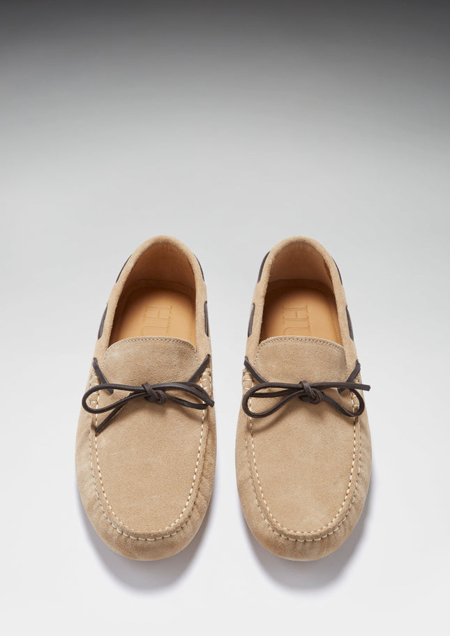 Laced Driving Loafers, Taupe Suede