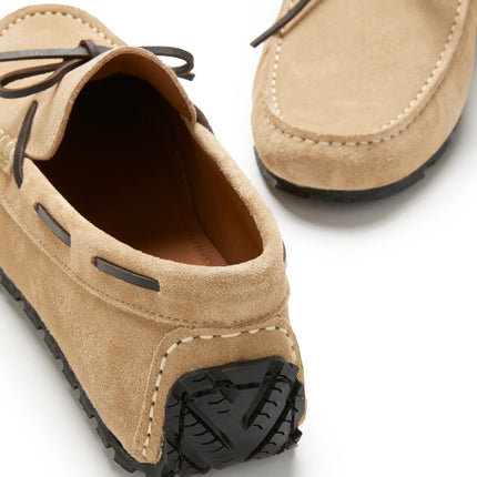 Tyre Sole Laced Driving Loafers, Taupe Suede