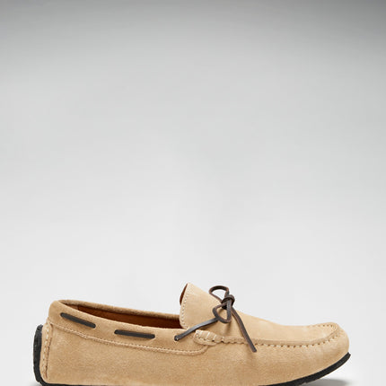 Tyre Sole Laced Driving Loafers, Taupe Suede