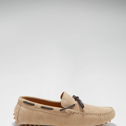 Laced Driving Loafers, Taupe Suede