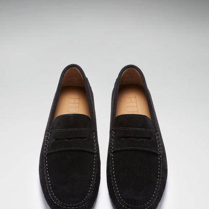 Tyre Sole Penny Driving Loafers, Black Suede