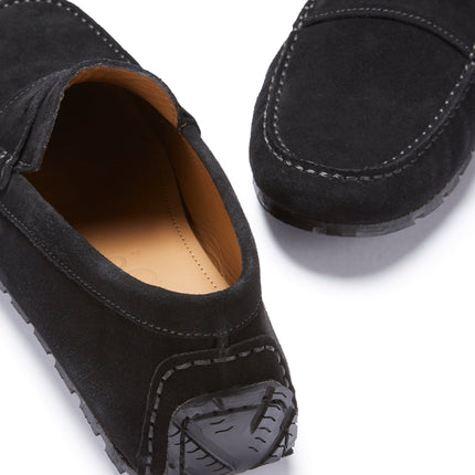 Tyre Sole Penny Driving Loafers, Black Suede