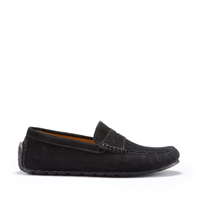 Tyre Sole Penny Driving Loafers, Black Suede