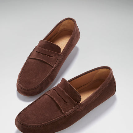 Penny Driving Loafers, Brown Suede