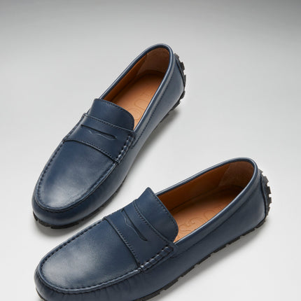 Tyre Sole Penny Driving Loafers, French Navy Leather