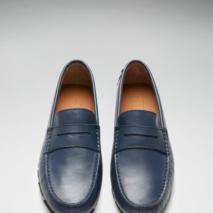 Tyre Sole Penny Driving Loafers, French Navy Leather