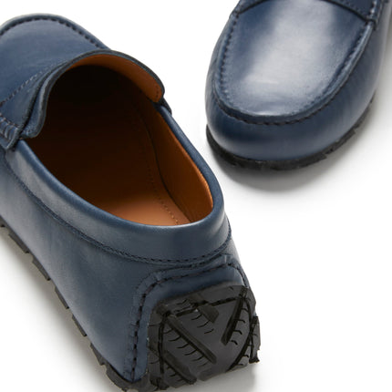 Tyre Sole Penny Driving Loafers, French Navy Leather