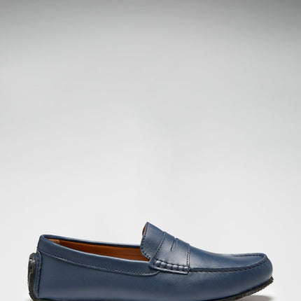 Tyre Sole Penny Driving Loafers, French Navy Leather