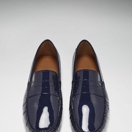 Penny Driving Loafers, Navy Blue Patent Leather