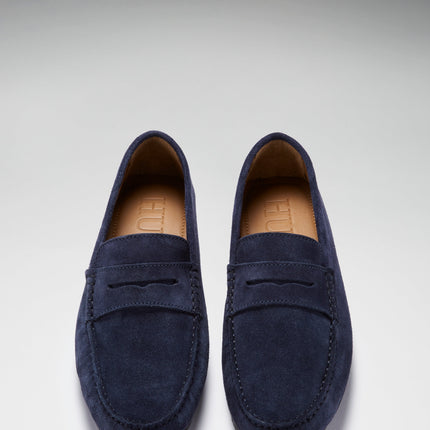 Tyre Sole Penny Driving Loafers, Navy Blue Suede