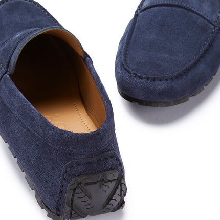 Tyre Sole Penny Driving Loafers, Navy Blue Suede