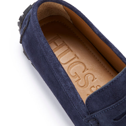 Tyre Sole Penny Driving Loafers, Navy Blue Suede