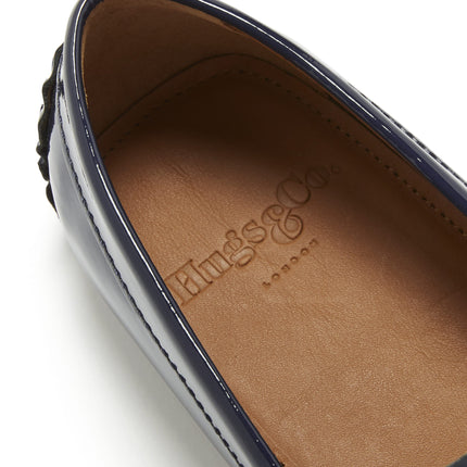Penny Driving Loafers, Navy Blue Patent Leather