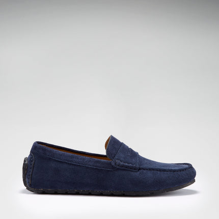 Tyre Sole Penny Driving Loafers, Navy Blue Suede