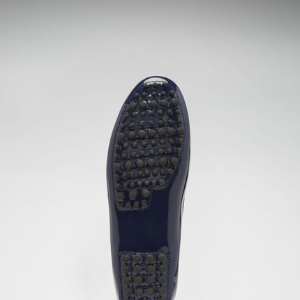 Penny Driving Loafers, Navy Blue Patent Leather