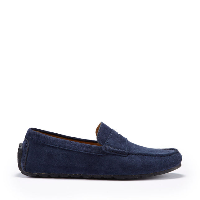 Tyre Sole Penny Driving Loafers, Navy Blue Suede