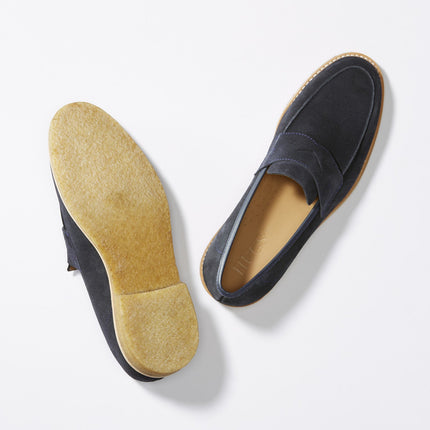 Blue Suede Loafers, Crepe Rubber Welted Sole