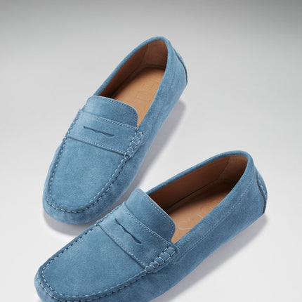 Penny Driving Loafers, Petrol Blue Suede