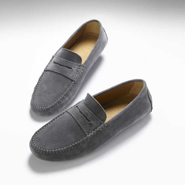 Penny Driving Loafers, Slate Grey Suede