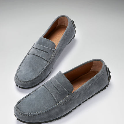 Tyre Sole Penny Driving Loafers, Slate Grey Suede