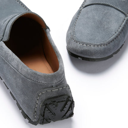 Tyre Sole Penny Driving Loafers, Slate Grey Suede