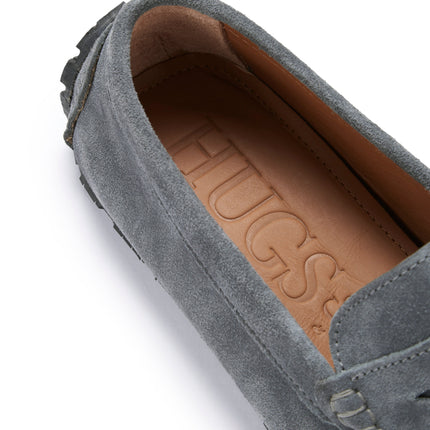 Tyre Sole Penny Driving Loafers, Slate Grey Suede
