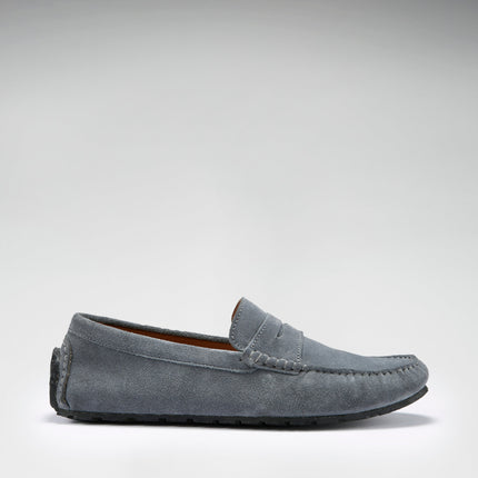 Tyre Sole Penny Driving Loafers, Slate Grey Suede