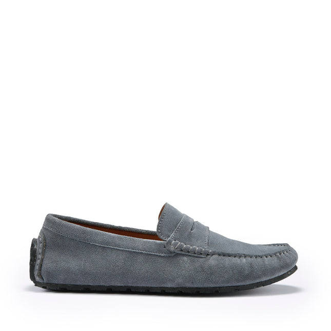 Tyre Sole Penny Driving Loafers, Slate Grey Suede