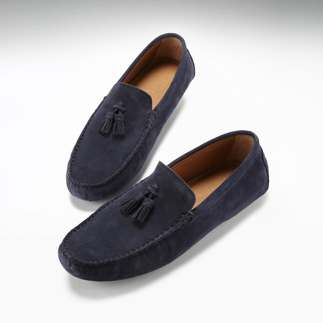 Tasselled Driving Loafers, Navy Blue Suede