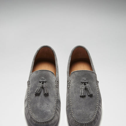 Tasselled Driving Loafers, Slate Grey Suede