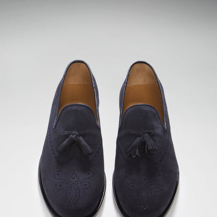 Navy Blue Suede Tasselled Brogues, Welted Leather Sole
