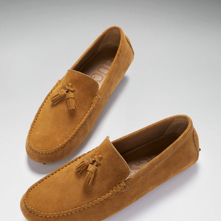 Tasselled Driving Loafers, Tobacco Suede