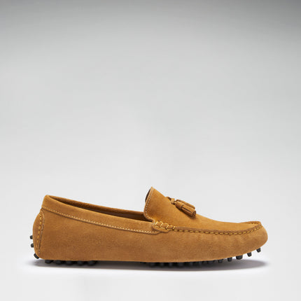 Tasselled Driving Loafers, Tobacco Suede