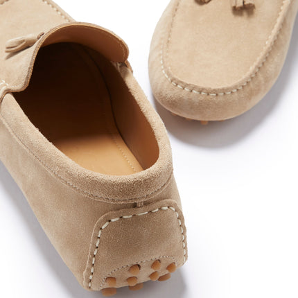 Tasselled Driving Loafers, Taupe Suede