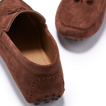 Tasselled Driving Loafers, Mahogany Brown Suede