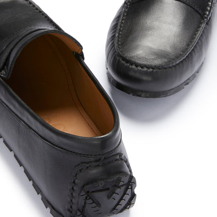 Tyre Sole Penny Driving Loafers, Black Leather