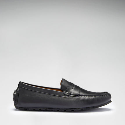Tyre Sole Penny Driving Loafers, Black Leather