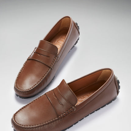 Tyre Sole Penny Driving Loafers, Brown Leather