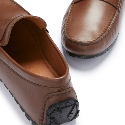 Tyre Sole Penny Driving Loafers, Brown Leather