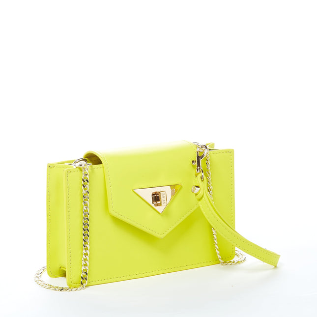 Bright Yellow Mini Crossbody Purse Chain Strap Leather Wristlet Women's Handbag