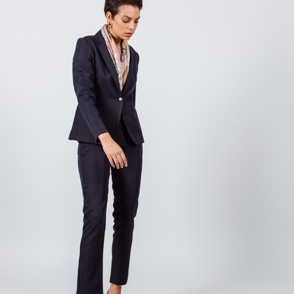 Italian Wool Skinny Pants in Navy Blue