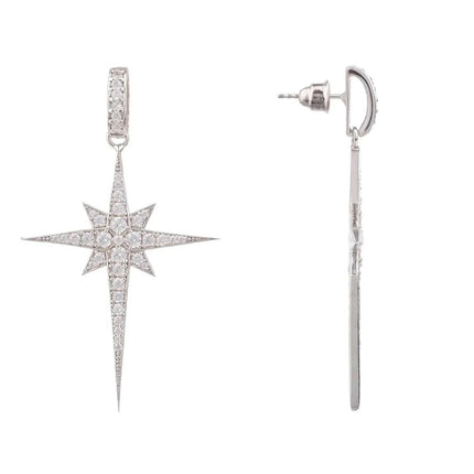 North Star Burst Large Drop Earrings Silver