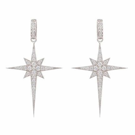 North Star Burst Large Drop Earrings Silver