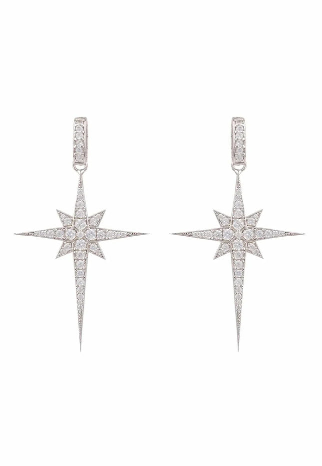 North Star Burst Large Drop Earrings Silver