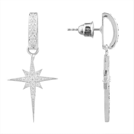 North Star Burst Small Drop Earrings Silver