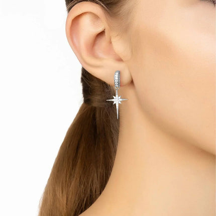 North Star Burst Small Drop Earrings Silver